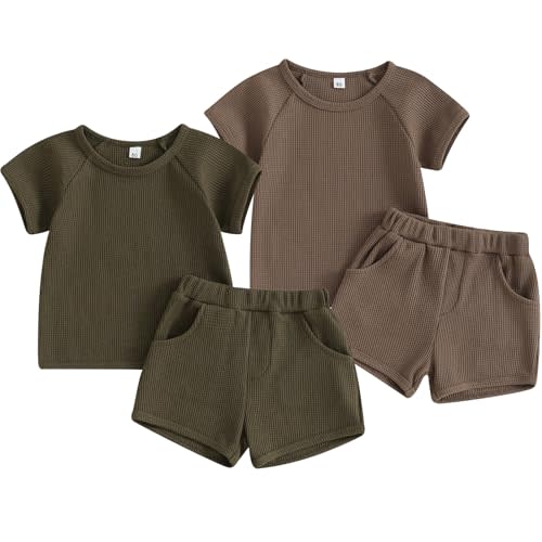 WATOCHE 4Piece Baby Boys Summer Set Toddler Cotton Outfits 2 Short-Sleeve Tops + 2 Shorts