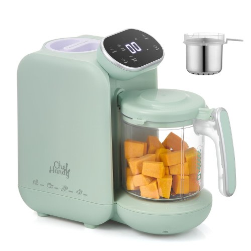 Chefhandy Baby Food Maker with Stainless Steel Steam Basket, One Step 5-in-1 Baby Food Processor Steamer Blender & Steam Cleaning, Auto Cooking, Puree & Baby Warmer with 6 Food Pouches, BPA-Free,Green