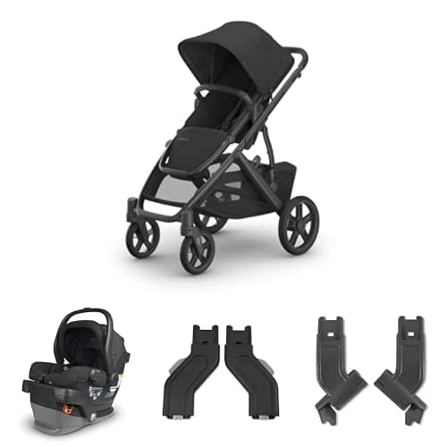 UPPAbaby Twin Travel System - Vista V3 Stroller + Mesa V2 Infant Car Seat Combo - Toddler Seat, Rain Shield, Car Seat, Base + Infant Insert, Upper + Lower Adapters Included - Jake (Charcoal)