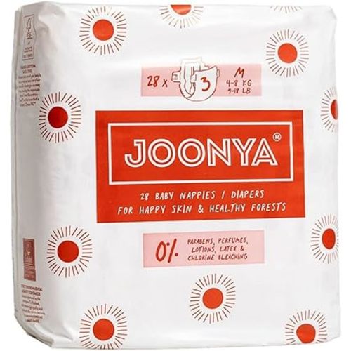 Joonya Baby Diapers, Size 3 M (9-18 lb) - 1 Bag of 28 - **New Range** - NonToxic, Eco-Friendly, Ultra Slim, Overnight Use - Made in Denmark
