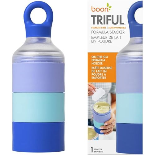 Boon Triful Baby Formula Dispenser On The Go - Insulated Stainless Steel Formula Containers with Stacking Design - Baby Bottle-Feeding Supplies for Travel - Blue