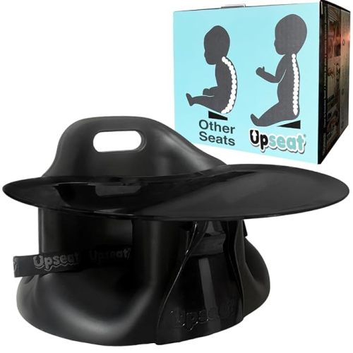 Upseat Baby Floor Seat Booster Chair for Sitting Up with Removable Tray for Meals and Playtime, Developed with Physical Therapists for Safe and Healthy Hip Development and Posture (Midnight Black)
