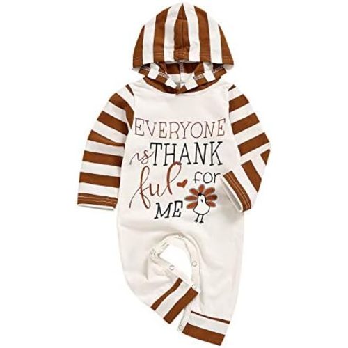 TUEMOS Thanksgiving Baby Boy Outfit Everyone Thankful for Me Romper Stripe Hoodie Jumpsuit Newborn Thanksgiving Outfit Boy