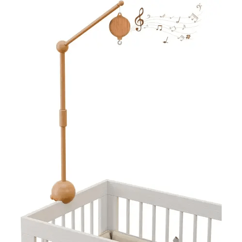 Crib Mobile Arm with Music Box,32.5 Inch Crib Mobile Stand,Wooden Mobile Arm for Crib (2 Modes,360°Adjustable,100% Beech Wood) Baby Crib Mobile for Boy and Girl