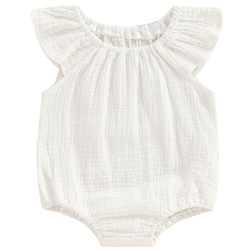 Mubineo Baby Girl Boy Summer Cotton Linen Romper Clothes Basic Plain Ruffle Sleeveless Comfy Rompers Newborn Tops