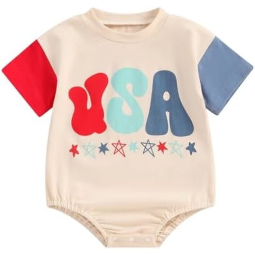 BemeyourBBs Baby Boy Girl 4th of July Outfit USA Short Sleeve Bubble Romper Jumpsuit Newborn Fourth of July Summer Clothes
