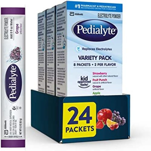 Pedialyte Electrolyte Powder, Hydration Drink for Kids & Adults, Variety Pack: Strawberry, Fruit Punch, Grape, and Apple, 24 Powder Packets