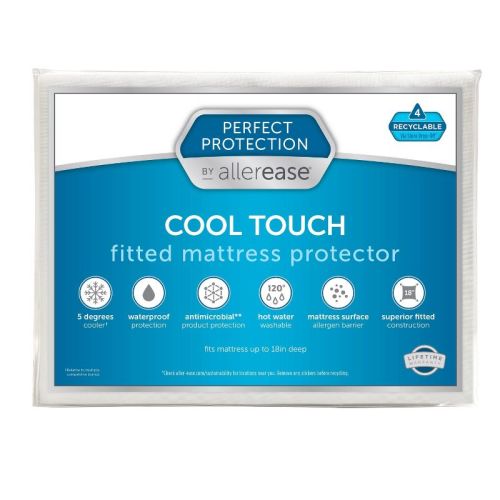 Allerease Full Perfect Protection Cool Touch Waterproof Machine Washable Fitted Mattress Protector: Nylon & Polyethylene, Fits 18" Depth