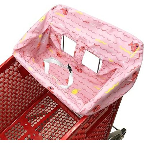 Portable Shopping Cart Cover, High Chair and Grocery Cart Covers for Babies, Kids, Infants & Toddlers, Attached Carry Bag (Simple Pink Fish)
