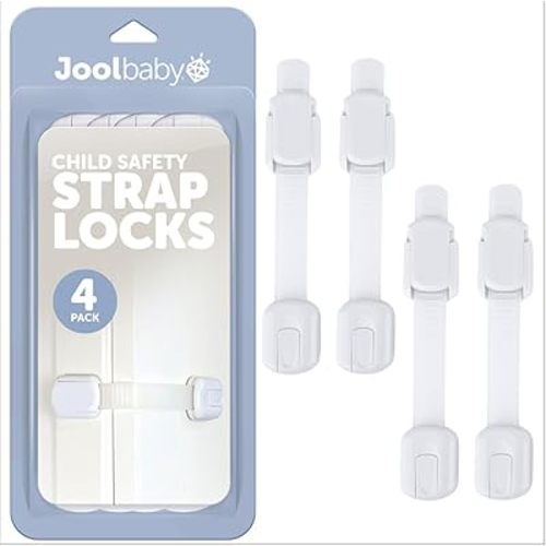 Child Safety Strap Locks (4 Pack) Baby Proof Cabinets, Drawers, Fridge, Toilet & Trash Cans – 3M Adhesive Childproof Locks – Jool Baby