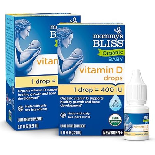 Mommy's Bliss Organic Baby Vitamin D Drops | Promotes Healthy Growth and Bone Development | Age Newborn+ | 0.11 Fl Oz (100 Servings) | Pack of 2
