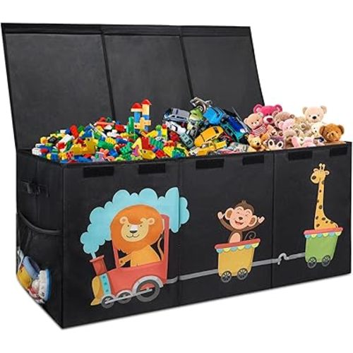 Extra Large Toy Box, Kids Toy Chest Bin, 150L Storage Boxes for Toys, Foldable Sturdy Storage Box with Lids, Storage Baskets for Living Room, Playroom, Bedroom, Nursery, Toybox Black