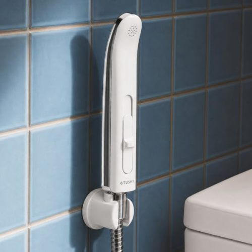 TUSHY Handheld Bidet Sprayer for Toilet with Adjustable Water Pressure | Ergonomic, Leak-Proof Brass Shutoff Valve, 47-inch Flexible Stainless Steel Hose, Toilet Tank or Wall Mount
