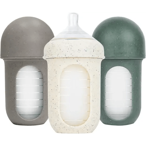 Boon Nursh Bottles - Silicone Baby Bottles Help Ease Colic Symptoms - Formula and Breast Milk Only Touch Platinum Food-Safe Silicone - Medium Flow - 8 Oz - Speckle Green