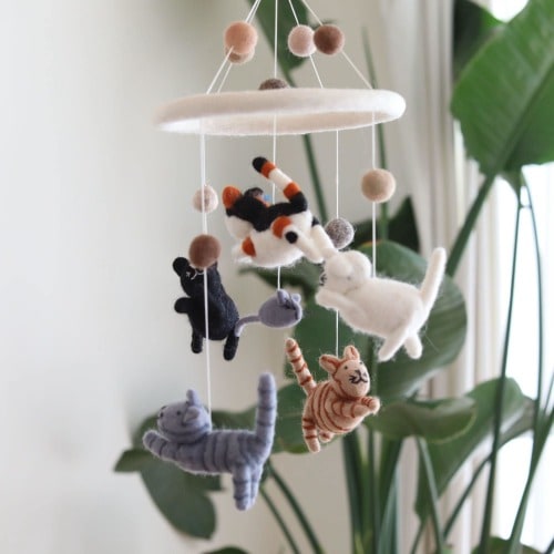 Felt Cat Baby Mobile For Nursery