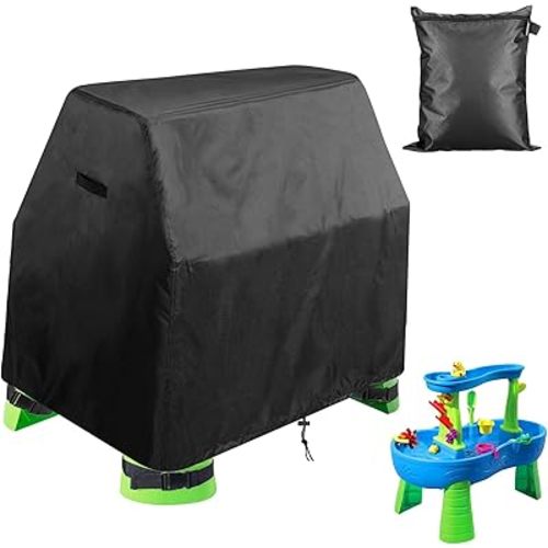 Kids Water Table Cover Fit for Step2 Rain Showers Splash Pond Water Table, Waterproof Dustproof Anti-UV Outdoor Water Table Toys Cover, Heavy Duty 420D Oxford Accessory (Cover Only) Black