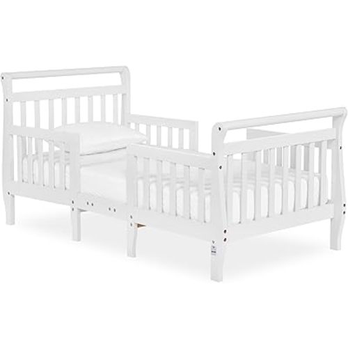 Dream On Me Emma 3-in-1 Convertible Wooden Toddler Bed in White, Baby Safety Alliance Certified, Low-to-Floor Design, Solid Pinewood with Safety Rails