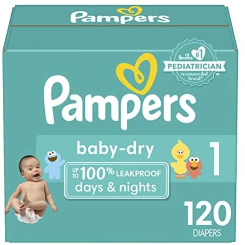 Diapers Newborn/Size 1 (8-14 lb), 120 Count - Pampers Baby Dry Disposable Baby Diapers, Super Pack, Packaging & Prints May Vary