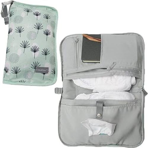 Portable Diaper Changing Pad for Baby Diaper Changing Kit with Detachable Changing Mat and Wipes Pocket Newborn Girls and Boys Baby Shower Gifts (Green)