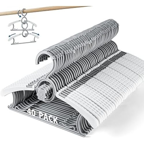 Kids Hangers 40 Pack Baby Hangers- Extendable & Adjustable Non-Slip Stackable Plastic Baby Clothes Hangers,11-14 Inch Kid Hangers for Baby Toddler Kids Children,Toddler Hangers for Cloest Grey