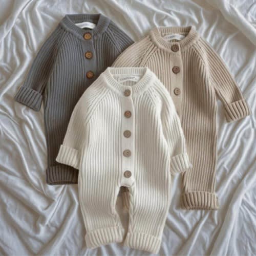 Gender Neutral Knit Baby Jumpsuit – Unisex Baby Romper, Autumn Winter Baby Outfit, Warm Newborn Onesie