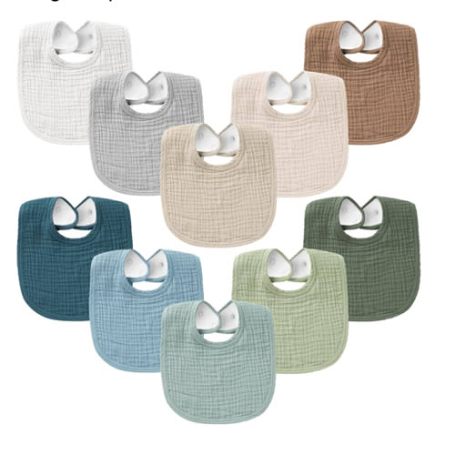 Konssy 10-Pack Muslin Baby Bibs, Soft Cotton Bandana Bibs for Drooling & Teething, Unisex Solid Colors for Boys & Girls, Newborn & Infant