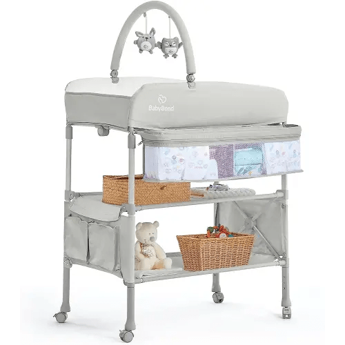 Portable Baby Changing Table, BabyBond Foldable Changing Table Dresser Waterproof Diaper Changing Table Height Adjustable Changing Station for Infant and Newborn(Beige)