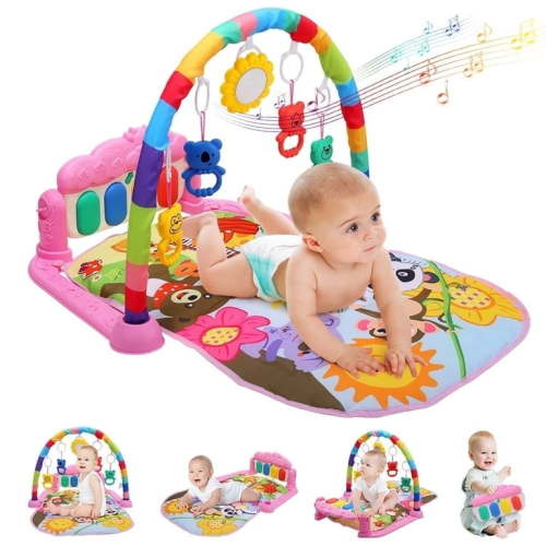 JoyStone Baby Gym Play Mat for Babies, Play Piano Music Light Playmat Activity Gym for Baby Boy Girl Gift Toddler Activity Center Baby Floor Play Mat for Baby, Pink