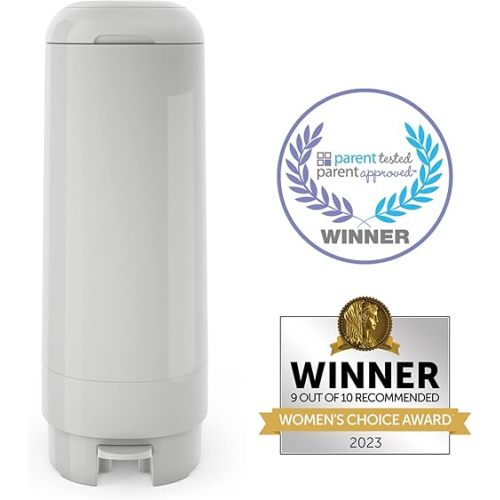 Diaper Genie Signature Pail (Grey) Includes 1 Easy Roll Refill with 18 Bags | Holds Up to 846 Newborn-Sized Diapers Per Refill