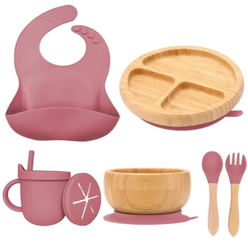 womorista Bamboo Suction Plates for Babies and Bamboo Plates For Kids Baby Feeding and Weaning (Pink)