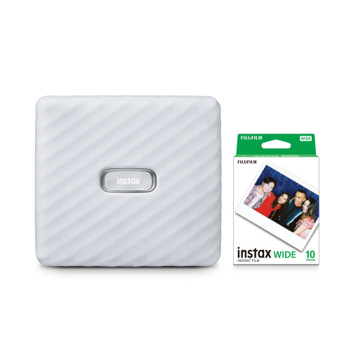 Fujifilm Instax Link Wide Wireless Smartphone Printer Bundle with Film (10 Exposures), Ash White