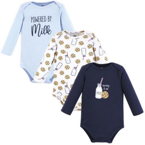 Hudson Baby Cotton Long-Sleeve Bodysuits, Navy Milk And Cookie, 0-3 Months