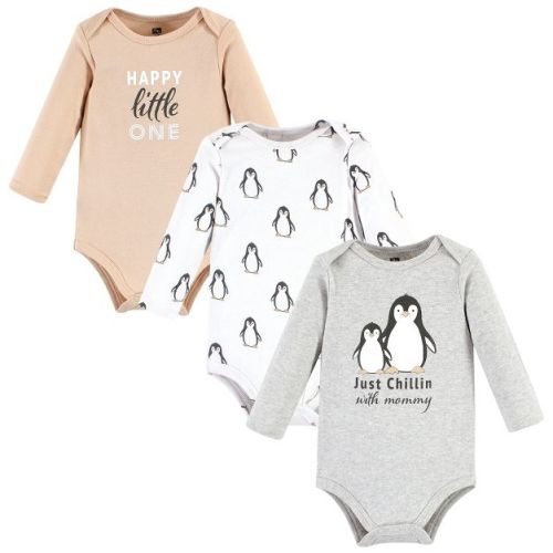 Hudson Baby Cotton Long-sleeve Bodysuits, Just Chillin Penguin, 3-6 Months