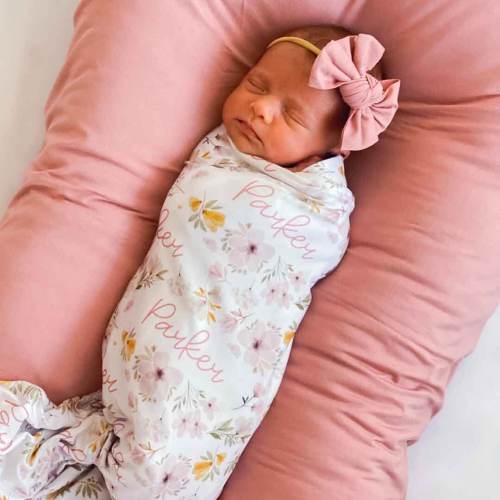 Maeve's Mauve & Mustard Floral Personalized Baby Name Swaddle