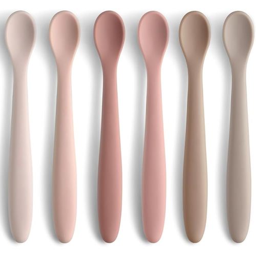 Silicone Baby Feeding Spoons, Training Spoon Self-feeding, First Stage Infant Soft-Tip Easy on Gums, Utensils Supplies, Dishwasher & Boil-proof, 6 Pack