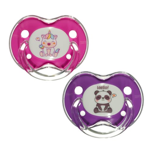 Binky Orthodontic Pacifier With Snap On Cover - Wild and Cuddly Series - Unicorn & Panda