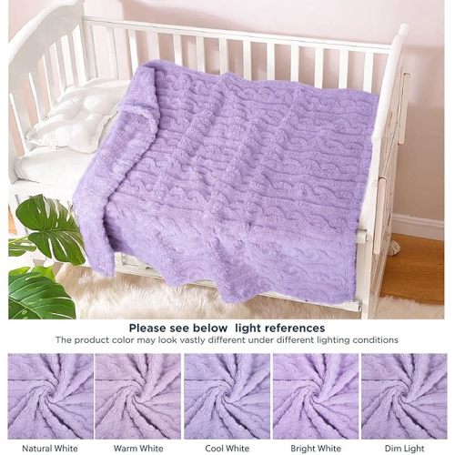 HOMRITAR Baby Blanket for Girls Toddlers 3D Fleece Fluffy Fuzzy Blankets for Baby, Soft Warm Cozy Fleece Infant or Newborn Receiving Blanket 330GSM (30 x 40 Inch, Purple)
