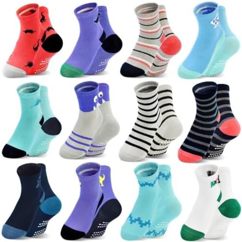 HYCLES Toddler Girl Socks, Non-Slip Cartoon Crew Socks with Grips for 6-12 Month Baby 1-7 Years Kids