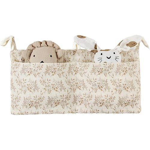 Lily Brown Cribs Storage Bag Baby Bedside Hanging Storage Bag For Drool Bibs Diaper Multifunctional Hanging Pocket Cotton Organizer Cotton Material