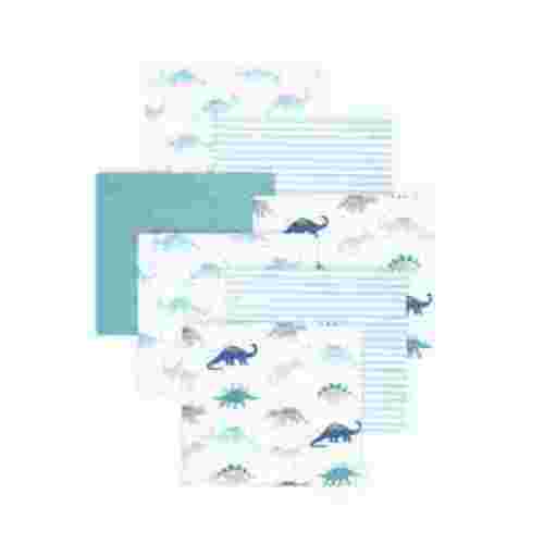 Little Treasure Hudson Baby Cotton Poly Flannel Receiving Blankets 7-Pack, Blue Soft Teal Dino, 30x30 inches
