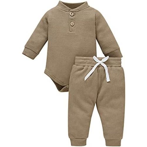 Ledy Champswiin Winter Newborn Baby Boy Girl Clothes Set Ribbed Outfits Unisex Infant Solid Long Sleeve Tops Pants 2PCS