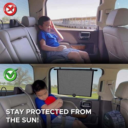 EcoNour Car Window Covers for Baby (2 Pack) | Retractable Car Window Shades for Protecting Kids, Passengers & Pets from Harmful Sun Rays | Car Sun Shade for Trucks | (22”x24”) - XX-Large