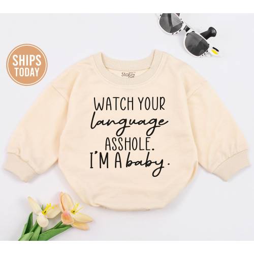 Funny Baby Romper, Baby Shower Gift, Baby announcement, Watch Your Language A**Hole Romper, Funny Baby Clothes, Baby Romper, Baby Gift