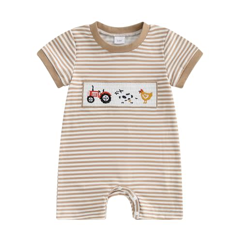 Infant Baby Boy Romper Farm Animal Embroidery Patch Romper Jumpsuit One Piece Plaid Summer Playsuit Country Clothes