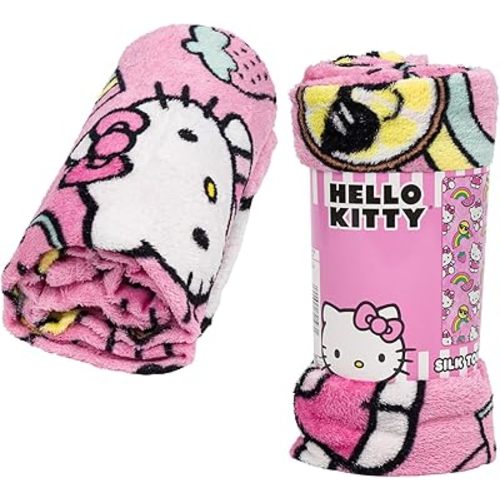 Northwest Hello Kitty Silk Throw Blanket 40"" x 50""- Rainbow, Single, Pink, 91907
