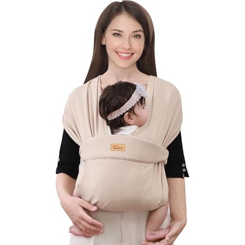 CUBY Baby Wraps Carrier Sling, Baby Carrier for Newborns and Toddlers,Skin-Friendly and Soft Front Baby Carrier Wrap Perfect Baby Gifts (Beige, Cotton)