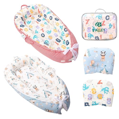 E'ALLEY Baby Lounger with Extra Breathable Cotton Baby Lounger Cover, Baby Nest with Waterproof Mattress Cover, Portable Baby Bed, Co Sleeper for Baby in Bed (NCA).