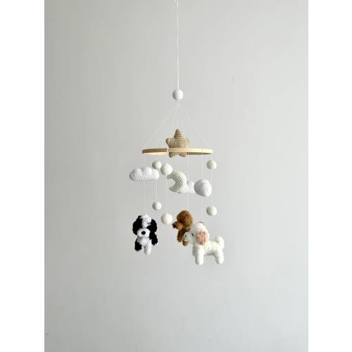 Crochet custom puppy baby mobile , custom dogs play with clouds baby nursery, custom cats baby mobile, cute gift for baby