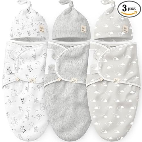 KeaBabies 3-Pack Organic Swaddles for Newborns Girls, Boys with Hats - Soft Cotton Baby Sleep Sacks 0-3 Months, Breathable Baby Hats and Swaddles 0-3 Months, Newborn Essentials Must Haves (Aspire)