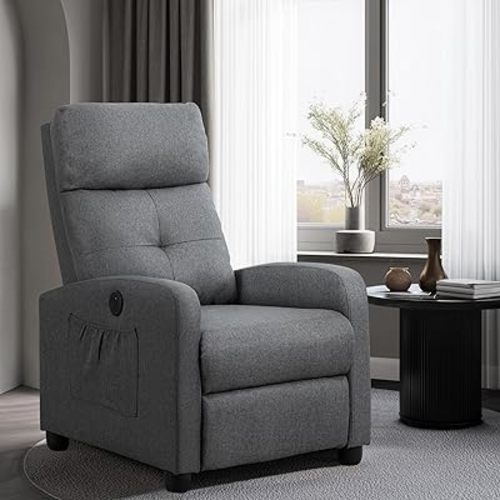 Power Recliner Chair with Massage,Living Room Bedroom Chairs,Small Recliners for Small Spaces,Fabric Lazy Boy Recliner Chair(Dark Grey)